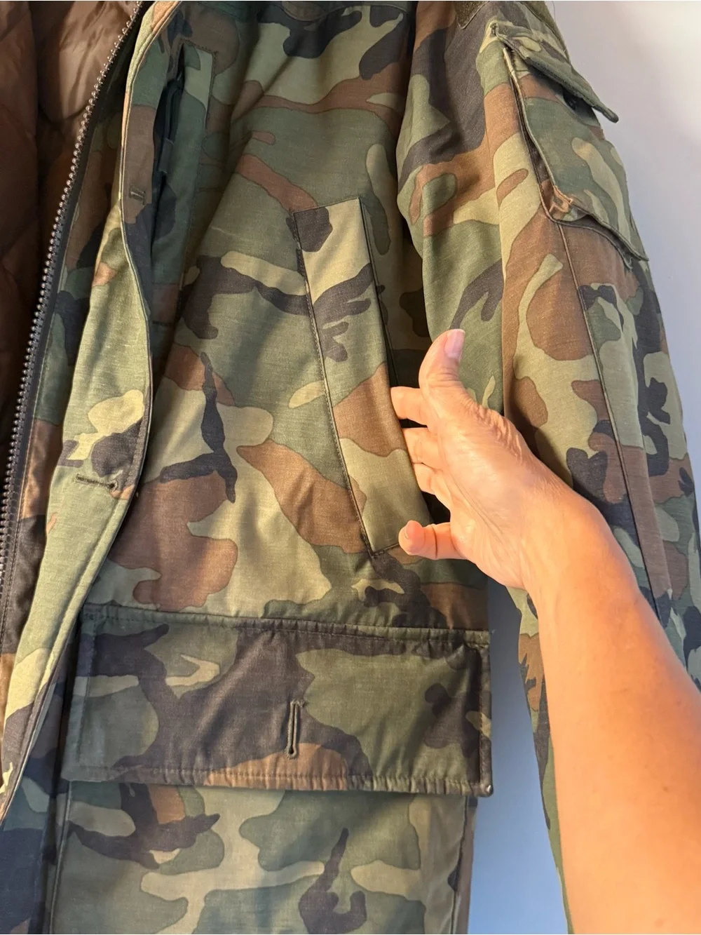 J. Crew Men's Camo Puffer Parka with Faux Fur Trim